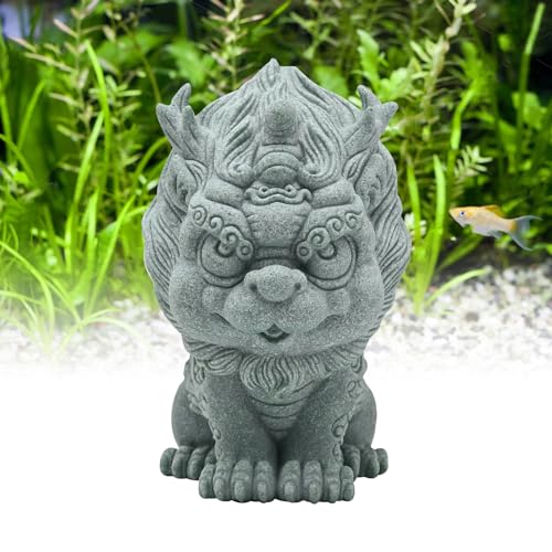 Feng Shui Ornaments Fish Tank Foo Dogs Bonsai Aquarium Fish Tank Statue Asian Oriental Aquarium Statues Qi Lin Figurines for Garden Fish Tank Bonsai Decoration Desktop Attract Wealth and Luck (S)
