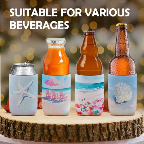 4 Pack Coastal Ocean Beach Reusable Neoprene Insulator Cup Sleeve for Cold and Hot Drinks, Coastal Beachy Seashell Starfish Can Drink Sleeves Cooler Sleeves Gifts for Women Teens - color: Coast Blue Pink-cup