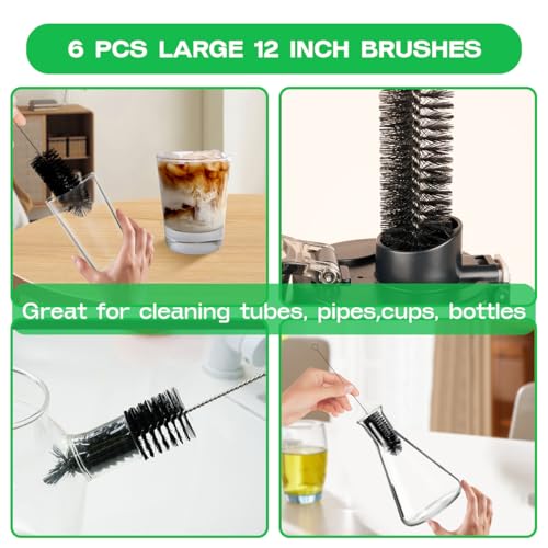 Straw Cleaner Brush Set,12 Pieces Extra Long Pipe Water Bottle Brushes for Cleaning Reusable Drinking Straws,Bird Feeders,Pipes,Black (12pcs Different diameters Set)
