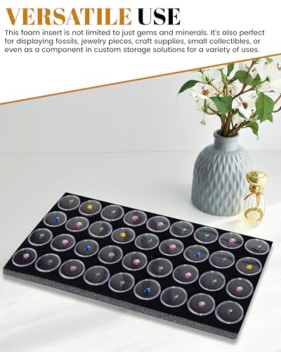 Novel Box Gem Jars 36 Medium Size Gemstone tray | Black Tray Foam Sheet 14.5X7.8X0.75 | Jewelry Display Rock Storage Box Insert | Gemstone display Trays for Collectibles - color: Black Foam Liner with 36 Gem Jars