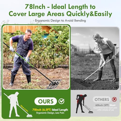 Seeutek Lawn Leveling Rake, 30” x 10” Lawn Leveler with 6.5FT Stainless Steel Handle Rakes for Lawns, 0-180° Adjustable Ground Leveler Tool for Yard, Level Soil Sand Dirt Surfaces - size: 32"*10"