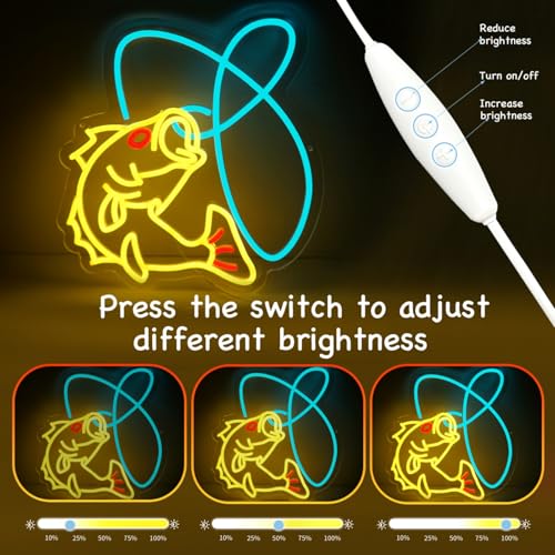 Fishing Neon Sign Dimmable Fish Neon Light for Fishing Shop Wall Decor USB Powered Fishing Hook LED Lights for Fishing Gear Store Yacht Man Cave Living Room Fishing Lover Boys Gifts - color: Neon Fish