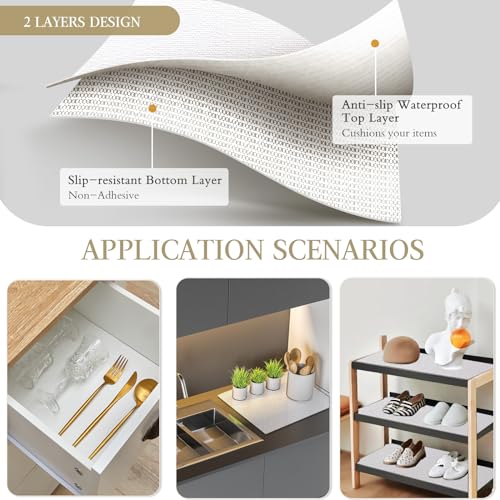 Beautysaid Shelf and Drawer Liner for Kitchen Cabinet, Non Adhesive Non Slip Shelf Paper Waterproof Washable Thickened for Dresser Pantry Shelve Bathroom Protector Liner(White,12 in x 20FT) - color: White, size: 12"W x 236"L