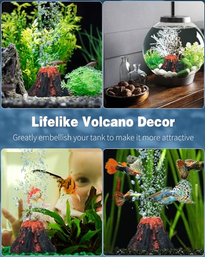 Uniclife Aquarium Volcano Ornament Kit Fish Tank Decoration Mini Resin Volcanic Decor for Fish Tank with Air Stone Bubbler Airline Tubing Accessories for Oxygenation (Air Pump Not Included) - color: Red, size: Mini