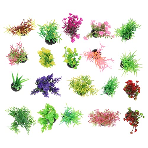SEWACC 20pcs Artificial Fish Tank Plants Plastic Grass Plants Aquarium Decorations, Simulation Water Grass, Mixed Style, Small Betta Goldfish Turtle Tank Accessories