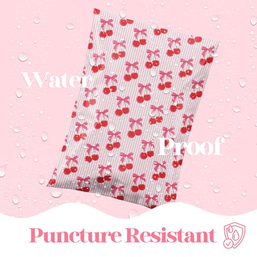 Pretty Package Store 10x13 Designer Poly Mailer 100 Pack Heavy Duty Waterproof Self Seal Shipping Bags for Small Business Large Mailing Envelopes Bulk Tear Resistant Packaging Pink Stripe Cherry Fruit - color: Cherry, size: 10x13