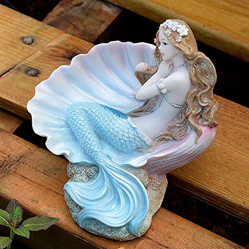 Rayberro 4.53" Mermaid Figurines Resin Blue Mermaid Sculpture Mediterranean Princess Statue Ornaments Home Office Desktop Bookshelf Decor Mermaid Collectible Crafts Fish Tank Aquarium Decoration - color: Blue Shell