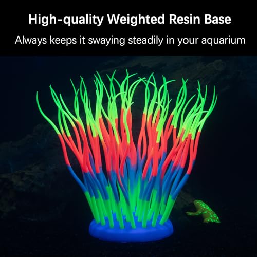 Fish Tank Decorations Fluorescent Rainbow Anemone Aquarium Decor Aquatic Plants Betta Fish Tank Decor Silicone Ornament Glowing Effect for Fish Tank Landscape Decoration, for Halloween(Y)
