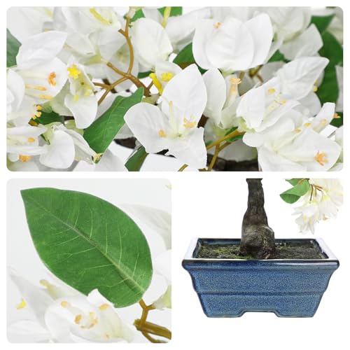 Briful Artificial Bougainvillea Tree in Blue Pot 18.5" Tall Faux Bougainvillea Floral Tree Tropical Silk Fake Bougainvillea Plant for Home Office Living Room Table Décor(White) - color: White 18.5in, size: 1ft 4in