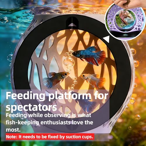 Floating Betta Hideout Cave & Shrimp Cave | Aquarium Floating Betta Skin |Shrimp Feeder | Multi-Function Resting Hideout Hammock & Small Fish Feeding Ring | Aquarium Decor Accessory (Pink) - color: Rainbow pink