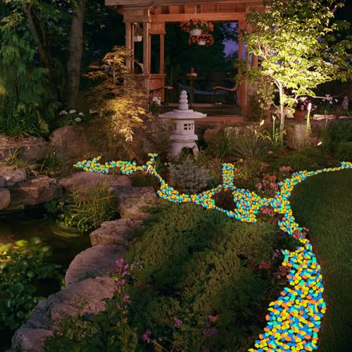 NAMTSO Glow in The Dark Rocks Outdoor, 500 pcs Multicolor Solar Rocks for Landscaping, Outdoor Decor Glow in The Dark Stones, Glowing Pebbles for Garden Backyard Patio Lawn Fish Tank Aquarium Decor - color: Multi