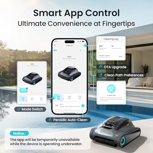 (Renewed) Aiper Scuba S1 (2026 Upgrade) Robotic Pool Cleaner, Weekly Custom Cleaning Plan, 270 Min Runtime, Over-the-Waterline Scrubbing, Smarter Navigation - color: Black