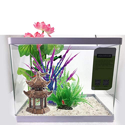 Oncpcare Ceramic Pavilion Aquarium Decor, Weighted Aquarium Ornament Fish Tank Decoration Human Landscape Aquarium Decoration Accessories Desktop Decor