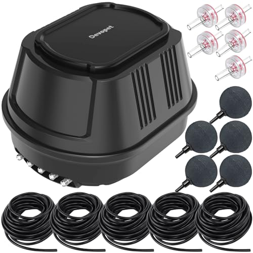 Pond Aerators for Outdoor Koi Ponds, Air Pump for Pond up to 3500 Gallons, All-in-One Flow Adjustable Pond Aeration Kit Pond Deicer with Double Outlet Airline Tubing Air Stones Check Valves - size: Up to 3500 Gallon
