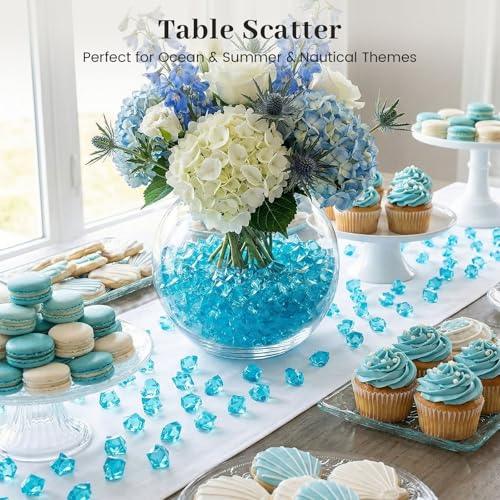 DomeStar 150PCS Light Blue Fake Ice Rocks Vase Fillers, Aquarium Gravels Small Stones for Fish Tanks Decorations Home Table Scatter - color: Lake Blue