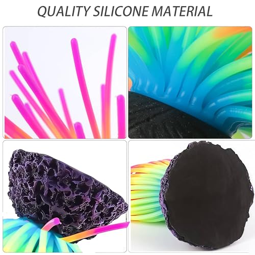 COLORLIFE Glow Rainbow Sea Urchin Aquarium Decor - Realistic Silicone Ornament with Weighted Base for Freshwater & Saltwater Fish Tanks