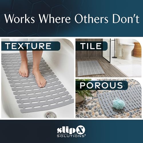 SlipX Solutions Weighted Non Slip Bath Mat for Textured Tub & Shower Surfaces, Patent Pending, Anti Slip Bathtub Safety Without Suction Cups, Doesn’t Float, Works on Tile & Stone 31” x 15”, Gray - color: Gray