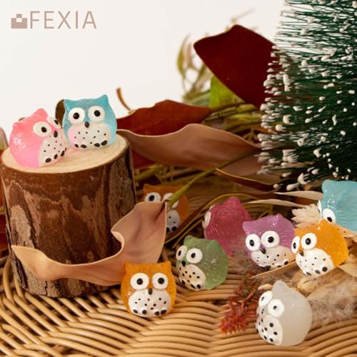FEXIA 30pcs Mini Resin Owls Collection Mini Resin Animals to Hide Tiny Glow in the Dark Figures for Aquariums Dollhouses Fairy Garden Accessories - color: Owl-30pcs