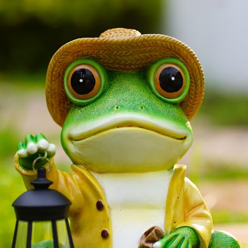 twinbling Frog Garden Statue with Solar Lantern - Large 13 in Solar Frog Statue Outdoor for Yard, Patio, Porch, Lawn and Balcony Decorations, Gift for Gardeners and Housewarming - size: Large Frog
