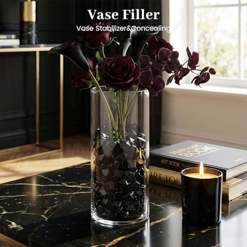 DomeStar 150PCS Fake Ice, Black Decorations Vase Fillers, Black Plastic Gems Aquarium Tank Rock Party Table Scatter Decorations - color: Black