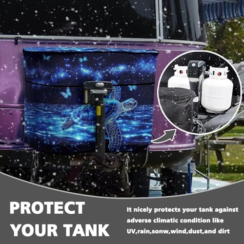 Blue Butterfly Sea Turtle 20lb RV Propane Tank Cover Travel Trailer Propane Tank Cover Replacement Covers for RV/Trailer/Camper, RV Parts RV Accessories - color: Blue Butterfly Sea Turtle, size: S(20LB)