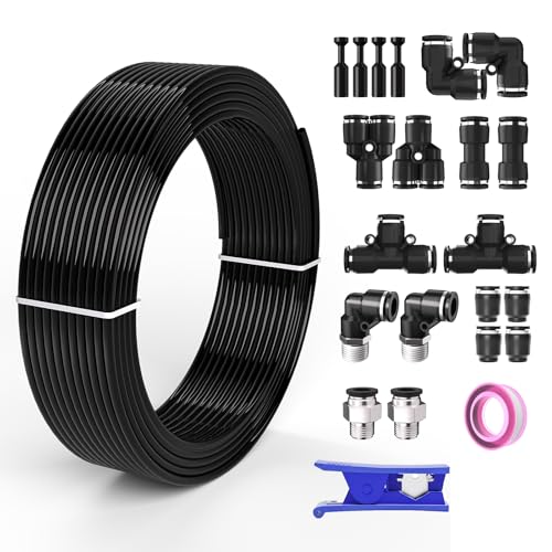 1/8 Air line,1/8 inch OD Air Hose Kit,Airline Tubing Repair Kit Compressor Tube with Push to Connectors Fittings (Black-32.8FT/10M) - color: Black, size: 1/8" OD