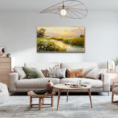 ZUITINGHUA Wood Framed Canvas Wall Art For Living Room Wall Decor For Bedroom Office Wall Decoration Pastoral Scenery Painting Water edge Pictures Artwork Room Aesthetic Home Decor 20x40 In - color: Pastoral Wood Framed 2, size: 40"L x 20"W