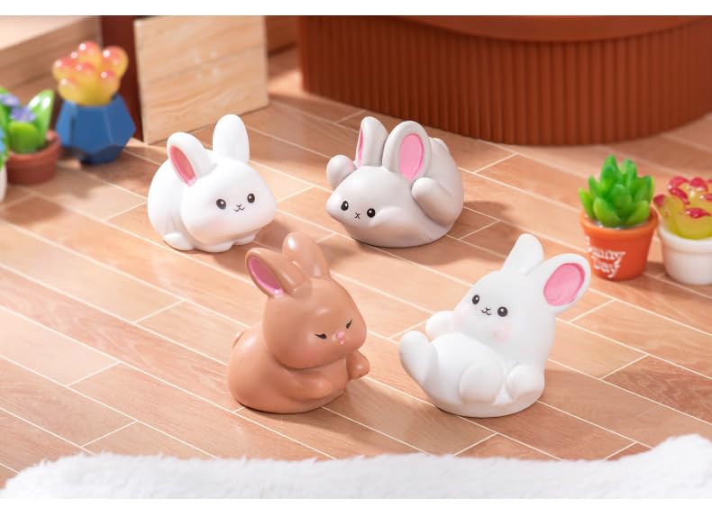 6PCS Brown Rabbit/Porcelain Cup Resin Figurines – Creative DIY Miniature Animal Ornaments for Micro Landscape, Fish Tank Aquarium Decor, Fairy Garden, Moss Decoration, Desktop Display, Car Accessories