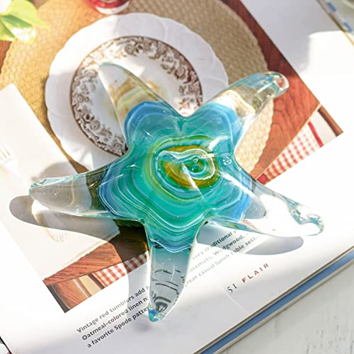 QFkris 5" Glass Star Fish, Crystal Handmade Glass Blown Table Decor, Starfish Figurine, Collectible Ornament,Clear and Green for Women - color: Blue and Green