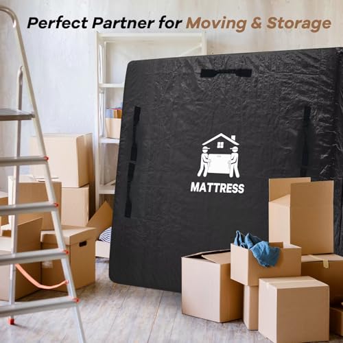 Mattress Bags for Moving, BETU Mattress Protector Waterproof Mattress Cover Storage Bags with 8 Heavy-Duty Handles and Zipper for Bed Extra Thick Large Reusable,82"x57"x15",Black - color: Black, size: Full XL 1 Pack (82"x 57"x15")