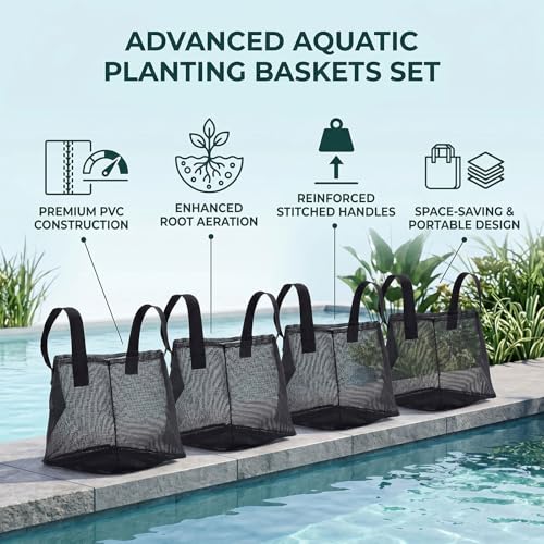 Zunate 4PCS Mesh Pond Plant Baskets, Reusable PVC Pond Planting Bags with Handles, Heavy Duty Tear Proof Containers for Garden Bog Plants, Aquarium Flower Vegetable Planter (Square) - size: Square