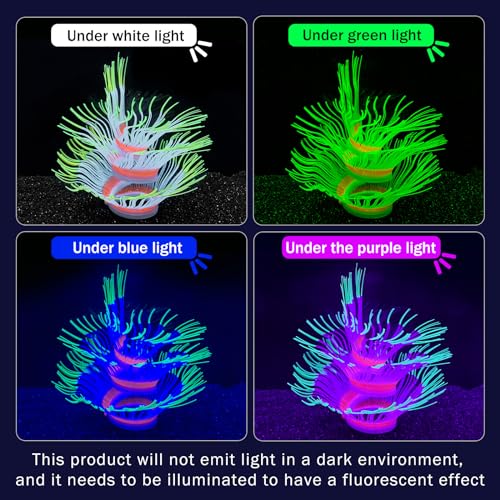 Soft Silica Gel Moves Naturally with Water Flow, Aquarium Decorations Glow in The Dark, Glowing Coral Ornaments for Fish Tank Decorations (Green, Anemone) - color: Green