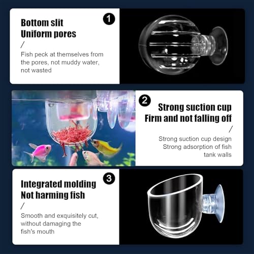 KABASI 3 Pack Aquarium Plant Holder Pot, Red Worm Fish Shrimp Feeder, Clear Acrylic Aquatic Plant Cup with Suction Cups for Home Fish Tank Aquascape Decor