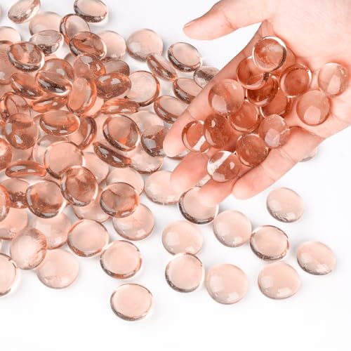 Glass Marbles, 0.97 LB Transparent and Smooth Flat Glass Beads for Vases, Mosaic Gem Pebbles for Aquarium Decor, Floral Arrangements, Mancala Stones, Vase Filler and Crafts, Pink - color: Pink
