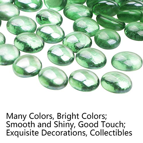 YIYA Green Flat Marble Decorative Beads Glass Gems for Home Decoration Vase Filler Fish Tank Bottom Decoration (About 0.68 lb(310g)/Bag)