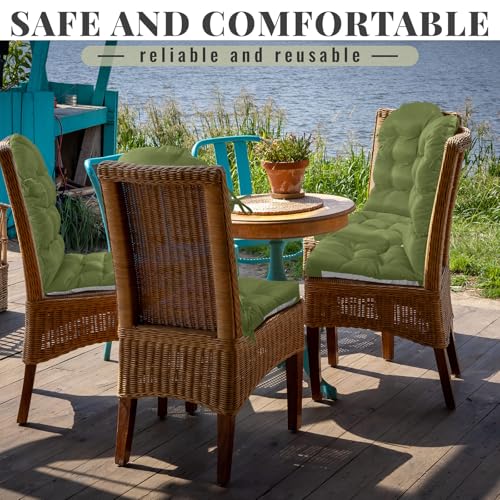 Geelin 2 Pcs Outdoor Patio Chair Cushion Thick High Back Adirondack Chair Cushion Tufted Weather & Fade Resistant Anti-Slip Outside Rocking Chairs Pads with Ties, 44 x 19 x 4 Inch (Moss Green) - color: Moss Green