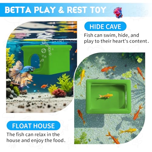 Floating Betta Fish Hammock Cave House for Aquarium, 3D Printed Betta Shrimp Feeder & Hideout Cave Toys, Small Aquarium Feeding Ring Decor, Turtle Fish Tank Decorations Accessories -Green - color: Grass Green