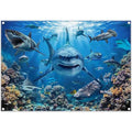 7x5ft Shark Theme Backdrop Under the Sea Deep Ocean Underwater World Aquarium Coral Reef Shallows Photography Background Kids Party Decorations Photo Banner Props