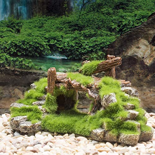 S-Lifeeling Fish Tank Decoration Moss Rockery Stone Plants Wood Ruins Landscaping Turtle Tank Decoration Fish Shrimp Shelter
