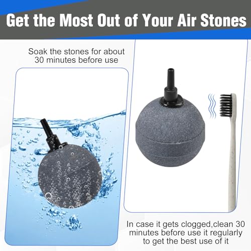 4 Pack 2 Inch Aquarium Air Stone Balls Premium Porous Airstones for Fish Tanks, Ponds & Hydroponics Long-Lasting Oxygen Diffuser with Fine Bubbles, Sinks & Won’t Float (3/16" or 3/8" Tubing)