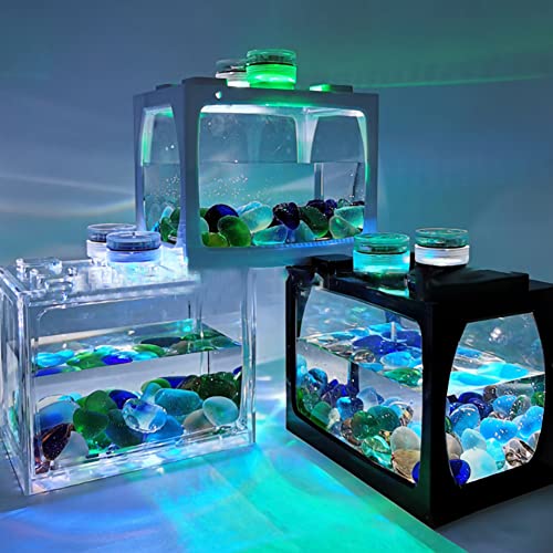 Desktop Mini Fish Box, Aquarium Fish Decorative Mini Aquarium USB LED Light Lamp Fish Desktop Lamp Fish for Box Office Tea Table Decor(Red)