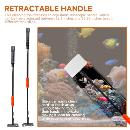 6 in 1 Aquarium Cleaning Tool Kit, Telescopic Handle Design, for 20-160 Gallon Freshwater and Saltwater Aquariums, Includes Algae Scraper, Sponge Pad, Pipe Brush, Gravel Rake, Fish Net