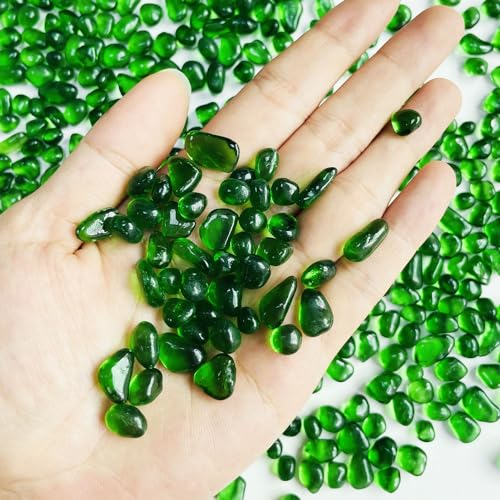 Green Glass Stones, 0.85LB/385g Aquarium Gravel Rocks, Green Aquarium Pebbles for Fish Tank, Sea Glass Rocks for Vase Filler Craft - color: Green