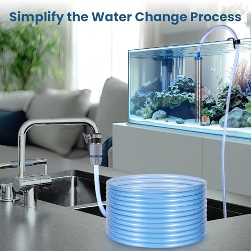 Fish Tank Vacuum Gravel Cleaner Gravel Vacuum for Aquarium，Siphon Aquarium Water Changer for Fish Tank with Four Faucet Adapter and Long Hose(50 Feet) - size: 50FT