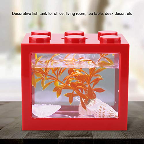 Desktop Mini Fish Box, Aquarium Fish Decorative Mini Aquarium USB LED Light Lamp Fish Desktop Lamp Fish for Box Office Tea Table Decor(Red)