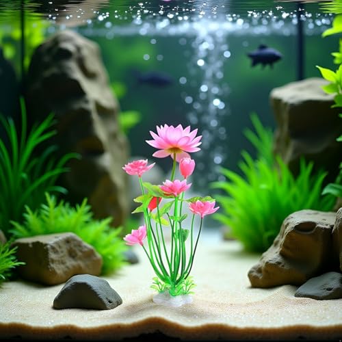 GANPUB 2Pcs Artificial Water Plants, Aquatics Grass Flower Simulation Plastic Artificial Lotus Fish Tank Ornament Aquarium Décor