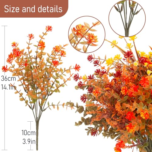 Hananona 12 Pcs Artificial Fall Flowers Outdoor, Faux Artificial Plants UV Resistant Plastic Autumn Flower for Hanging Planter Front Door Porch Window Home Decor (12, Orange) - color: Orange
