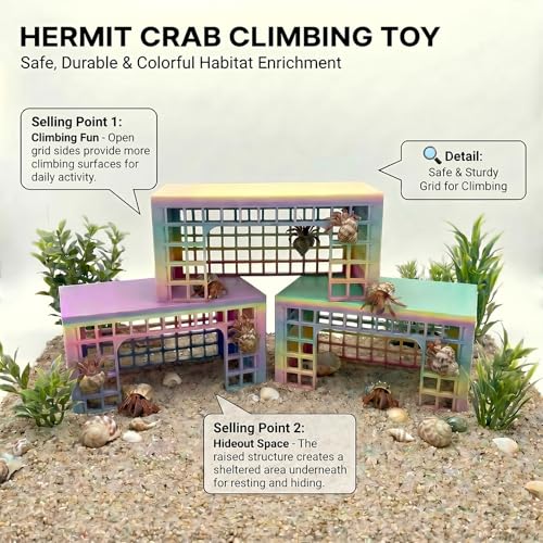 Hermit Crab Climbing Hideout, Stackable Grid Cave Shelter, Plastic Climbing Platform for Hermit Crab Tank, Small Crab Habitat Decor, Random Gradient Color