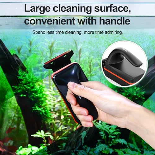 hygger Magnetic Aquarium Fish Tank Glass Cleaner,Detachable Dual-Blades Brush Tool with Floating Scrubber, Double Side Magnetic Scraper for 0.2-0.4 Inch Thick Glass Aquariums Tank (M) - size: M