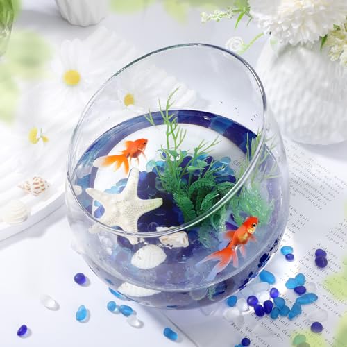 SUREAM Fish Tank Stones, 0.8 LB Glass Pebbles for Vases, Fish Aquarium Gravel for Vase Fillers, DIY Crafts, and Home Decor(Deep Blue+Aquamarine+White) - color: Deep Blue+aquamarine+white